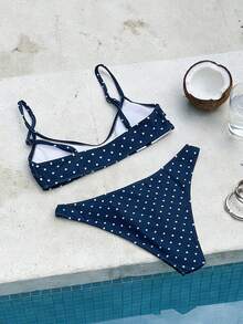 Swim Mod 两件套女士时尚可爱性感沙滩装，花卉波点印花可调节吊带比基尼上衣和可爱泳裤，适合沙滩、泳池、游泳派对等场合。 - 彩色 - 查看 2