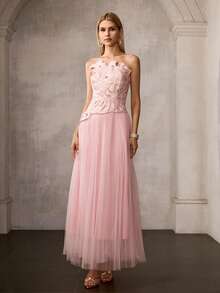 MOTF Soiréza ĐẦM LƯỚI THÊU DÀNH CHO NỮ, ĐẦM DẠ HỘI THANH LỊCH LÃNG MẠN - Hồng - Xem 5