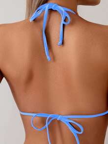 Swim Vcay Bộ bikini hai mảnh gợi cảm dành cho nữ, viền ren, cổ yếm buộc dây. - Màu xanh nhạt - Xem 4