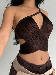 Aloruh Áo croptop lệch lưng gợi cảm kiểu Y2K mùa Xuân/Hè mới, thích hợp cho tiệc tùng, ngày Valentine, đám cưới. - màu nâu - Xem 9