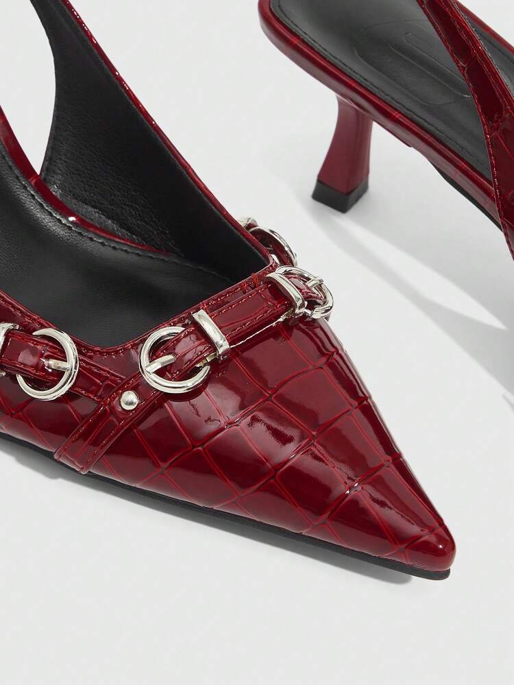 CUCCOO SZL Burgundy Patent Leather Pointed Toe Stiletto Sandals, Retro Hong Kong Style + Bright Luxurious, Inherent Aura Yet Refined, Suitable For Women Who Prefer Unique And Stylish Outfits, Suitable For Workwear (Paired With Suit), Date Night (Paired With Velvet Dress), Small Parties, And Easy To Create Eye-Catching Looks