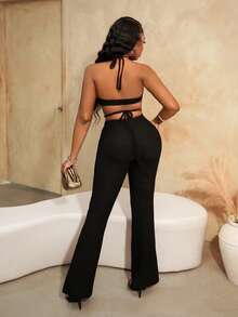 SHEIN BamGlam New Sexy And Fashionable Hollow Out Strap Jumpsuit - Black - View 2