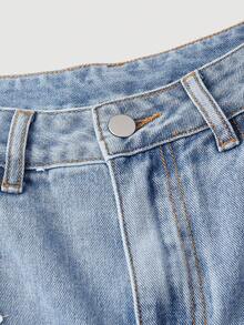 SHEIN MOD 女士碎花图案休闲牛仔裤 - 藍色 - 查看 5