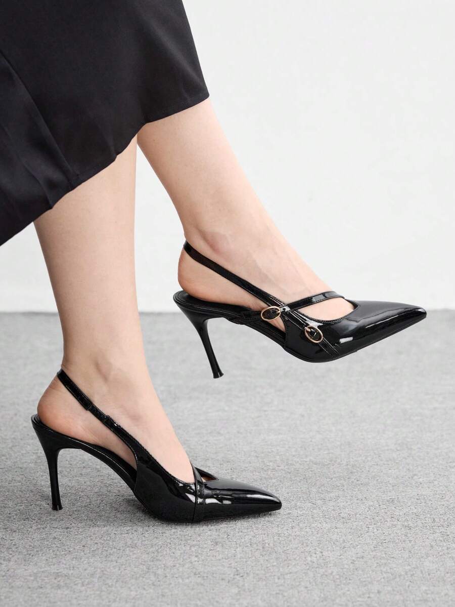 CUCCOO BIZCHIC 女士性感尖头交叉绑带搭扣高跟凉鞋，春夏时尚派对鞋 - 黑色 - 查看 1