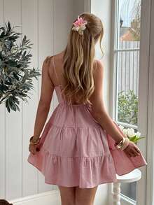 CovetEZ 粉色女士迷你吊带连衣裙 娃娃裙 粉色早午餐连衣裙 粉色度假连衣裙 粉色夏季连衣裙 粉色吊带裙 女士连衣裙 女士夏季服装 女士夏季连衣裙 女士吊带裙 女士假日连衣裙 - 藕粉色 - 查看 4