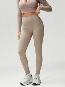 Denimoi Super Stretch High Rise Leggings With Panty Seam Detail Casual Outfits Airport Outfits Pilates - Mocha Brown - View 5