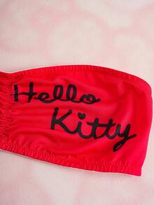 HELLO KITTY AND FRIENDS | SHEIN 女士时尚可爱猫咪印花前褶皱无肩带文胸 - 紅色 - 查看 10