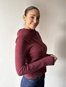 Mélanie ORL 女士酒红色高领长袖修身毛衣，秋冬季 - 酒紅色 - 查看 3