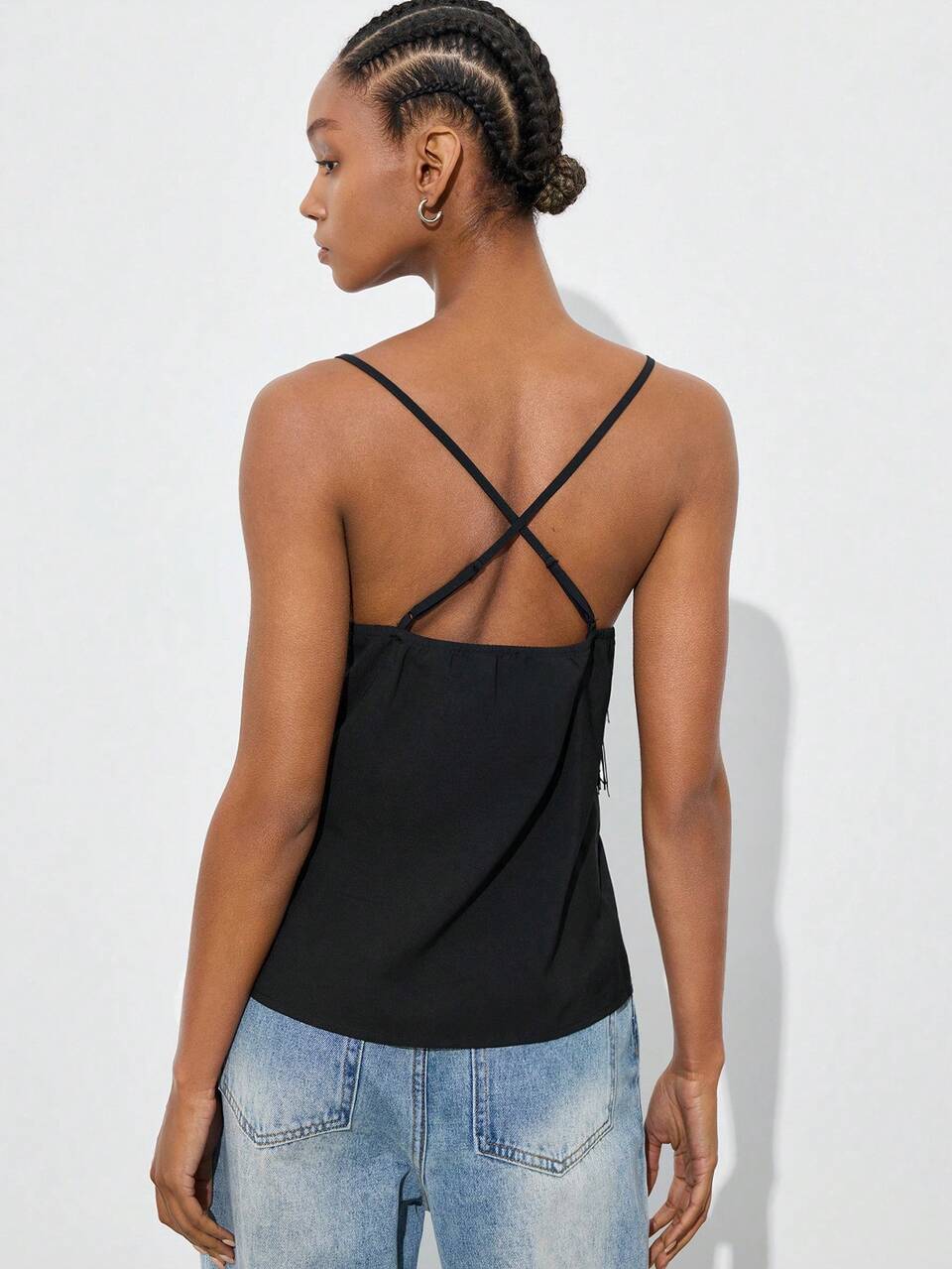 SHEIN Maija Women's Black Fringe Top, 70's Party Disco Club Night Summer, Elegant Studded Camisole Top , Beach Vacation Holiday Spring