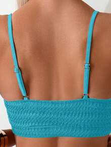 Swim Lushoire Conjunto de bikini de verano de tirantes finos y sin mangas de unicolor para mujer - Azul - Ver 5