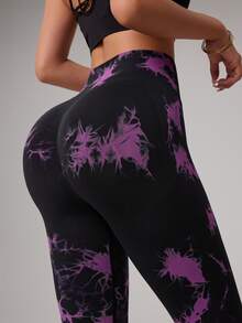Easithlete Quần legging thể thao nữ in họa tiết nhuộm tie-dye - Màu tím  Violet - Xem 4