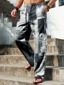 Genlund 男士彩色拼接弹力腰直筒裤，假日款 - 黑與白 - 查看 3