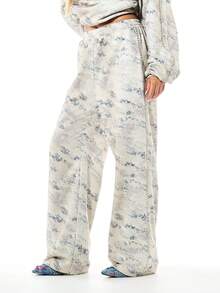 SUMWON WOMEN Women Snake Print Wide Leg Joggers Casual Loose Fit Sweatpants Elastic Waist Palazzo Style Pants Streetwear Lounge Comfort Pants - Apricot - View 1