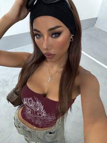 StreetHx Streetwear Women's Rock Punk Rhinestone Decor Bandeau Top - Hot Pink - View 5