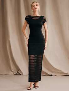 Anewsta Women's Off-Shoulder Gradient Two Pieces Dress - Black - View 3