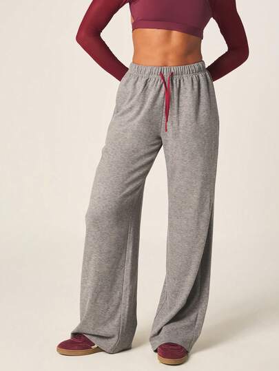 MISSGUIDED Women's Contrast Binding Drawstring Wide Leg Lounge Trousers High Waisted Casual Palazzo Pants With Elastic Waistband Comfortable Relaxed Fit