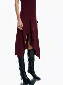 Airlisse Vestido ajustado sin mangas de unicolor minimalista y asimétrico para uso casual y de oficina - Burdeos - Ver 6