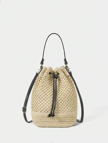 SHECARRY 女士时尚圆筒手提包，适合度假和日常使用 - 米色 - 查看 3