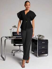 Hauture Elegant White Blouse With Butterfly Brooch - Black - View 8