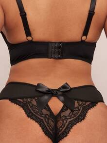 SHEIN BAE Kích thước lớn Của phụ nữ Ren Quần lót không đường may Với Nơ Đồ trang trí - màu đen - Xem 7