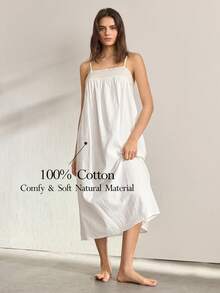 Ocili Women's Loose Fit Hollow Out Embroidery Camisole Dress, Loungewear - White - View 1