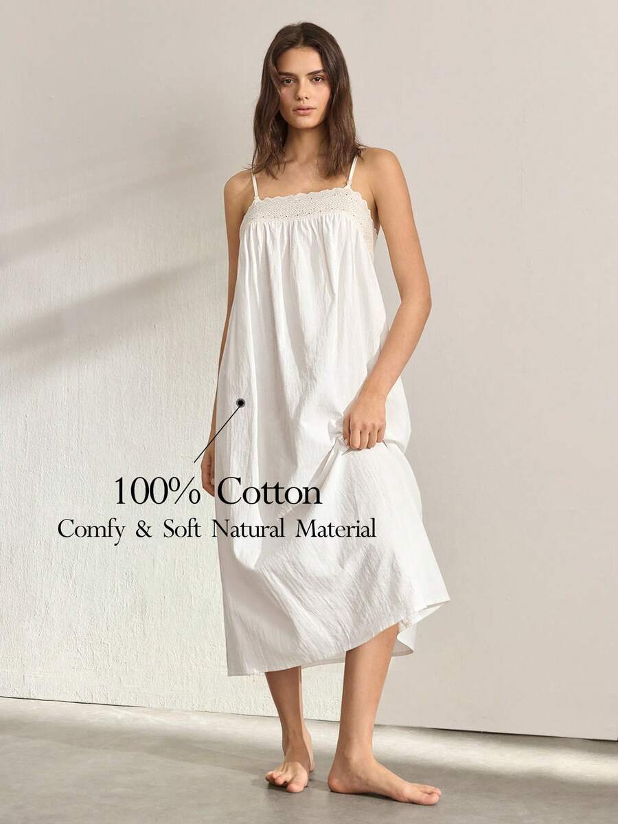 Ocili Women's Loose Fit Hollow Out Embroidery Camisole Dress, Loungewear - White - View 1