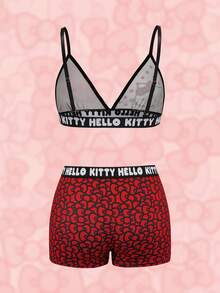 HELLO KITTY AND FRIENDS | SHEIN Women's Contrast Trim Sleeveless Cute Cartoon Print Lingerie Set - Red - View 2