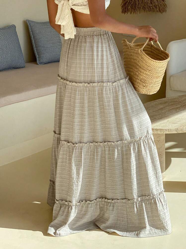 Women's Elastic Waist Pleated Casual Versatile Date/Travel Skirt