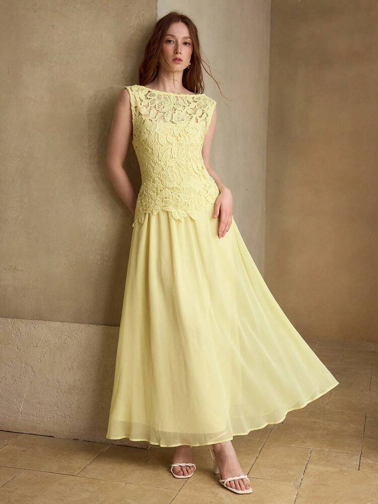 WOMEN'S LACE PATCHWORK FLOWING LONG DRESS