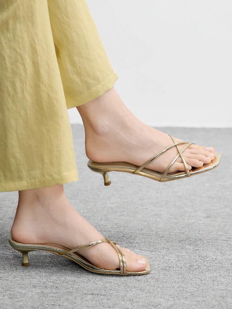 CUCCOO BIZCHIC Women Shoes Spring And Summer New Golden Stripe Women's High Heel Sandals Slippers Stylish Simple Comfort Versatile Commuter Sexy Sandals Women's Shoes Summer Shoes