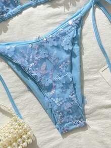 Costavie Bộ bikini hai mảnh Swim MOD họa tiết hoa đính sequin, màu xanh dương, thích hợp cho kỳ nghỉ xuân/hè ở bãi biển. Bộ bikini kiểu Brazil, bộ bikini phong cách Boho, bộ bikini móc len, bộ bikini buộc dây, bộ đồ hai mảnh cho nữ, đồ bơi, bộ trang phục đi nghỉ mát cho nữ, bộ bikini nữ, bộ đồ bơi nữ, bộ đồ hai mảnh mùa hè cho nữ. - Màu xanh lam - Xem 6