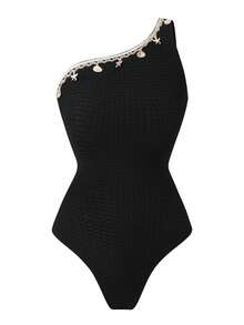 Swim Oasis 2026年热销两件套女士连体泳衣，沙滩裙，吊带泳装，裙摆，海星贝壳流苏装饰，收腰提胸，高品质黑色面料，波西米亚风格，适合海滩、泳池派对、春夏度假穿着。泳装配饰，女士度假泳装，连体泳衣，泳池泳装，女士度假泳装，夏季泳装 - 黑色 - 查看 4