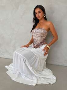 Aloruh Áo croptop in họa tiết khăn choàng mùa xuân/hè dành cho nữ, kiểu áo quây ống phong cách Bohemian với dây đeo thắt nơ, thích hợp cho các lễ hội âm nhạc. - Nhiều màu - Xem 5