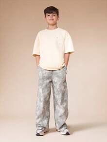 SUMWON Boys Relaxed Fit Wide Leg Tie Dye Jeans With Straight Leg Design And Casual Wash Finish For Everyday Wear - Army Green - View 3