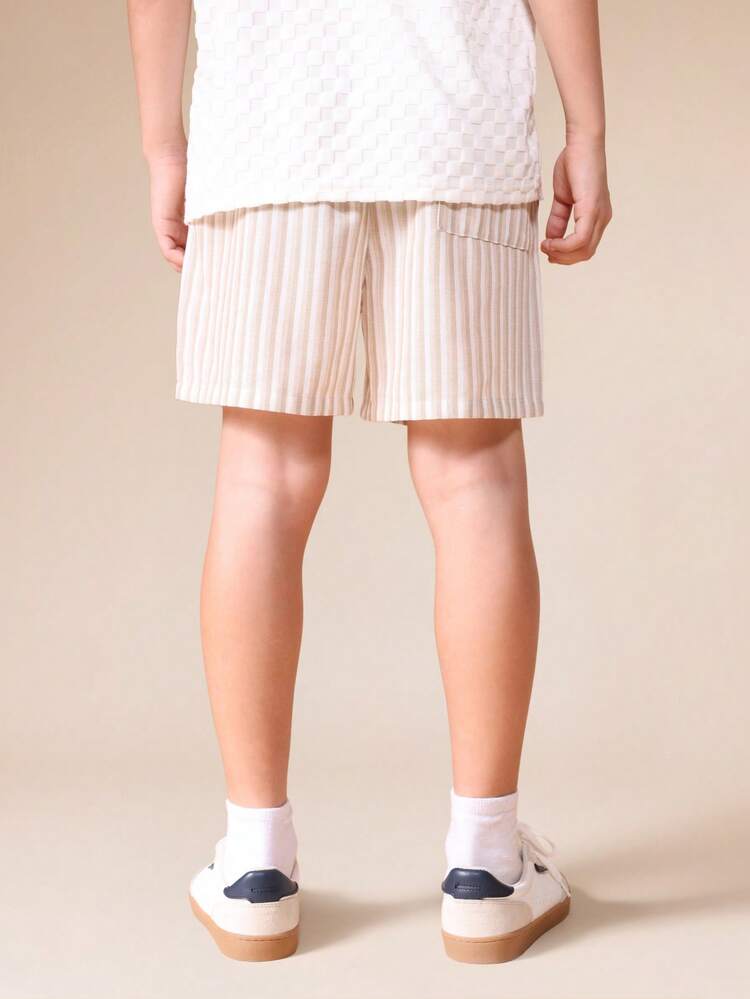 Tween Boys Pull-On Striped Shorts With Elastic Waistband Casual Summer Bermuda Style Comfortable Everyday Wear