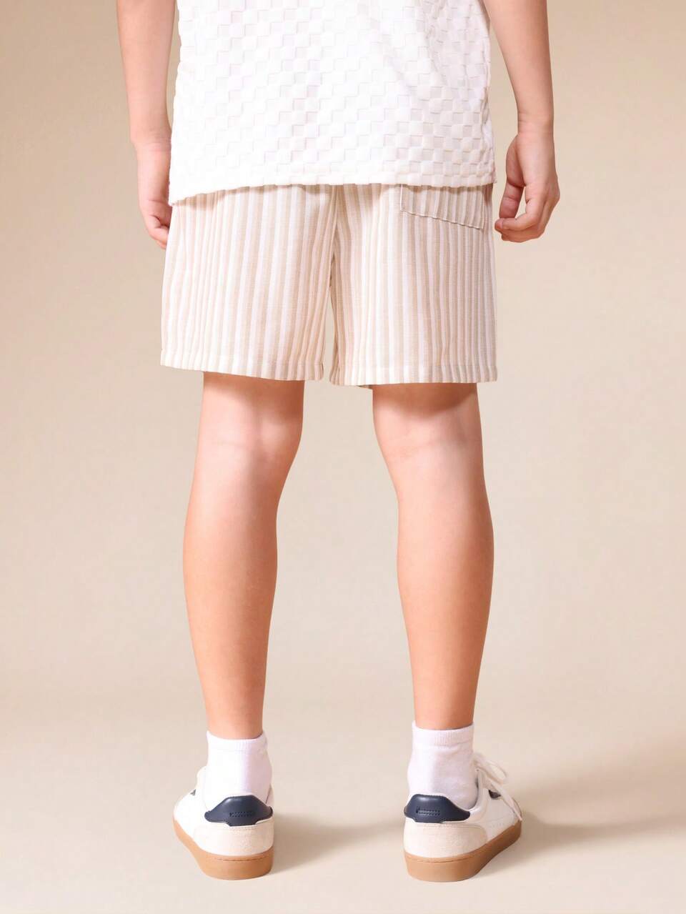 Tween Boys Pull-On Striped Shorts With Elastic Waistband Casual Summer Bermuda Style Comfortable Everyday Wear