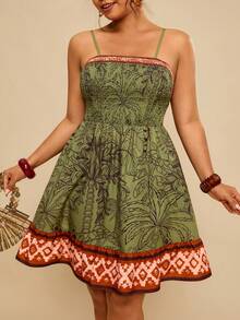 Travachic Đầm hai dây in họa tiết cây cỏ cỡ lớn dành cho kỳ nghỉ hè - Nhiều màu - Xem 6