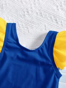 SHEIN Baby Girl Colorblock Bow Decor One-Piece Swimsuit, Suitable For Beach Vacation, Pool Party, Beach Party,Kids - Multicolor - View 5