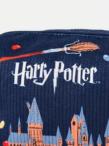 HARRY POTTER X SHEIN 1 件装，House Candy Eye Toad 图案，灯芯绒设计大容量旅行化妆收纳袋。 - 藏蓝色 - 查看 4