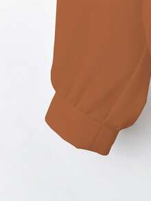 Franclia 法式优雅编织翻领长袖系带开衫，新款夏季白色女式衬衫 - 棕色 - 查看 3