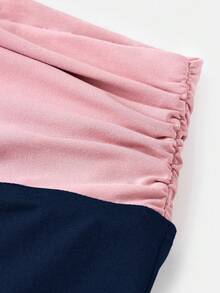 少女撞色拼接针织宽腰宽松喇叭裤，舒适休闲百搭长裤 - 藏蓝色 - 查看 4