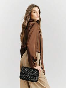 SHECARRY Túi đeo chéo vai, đính sequin và chần bông, thích hợp cho các bữa tối và tiệc tùng. - màu đen - Xem 10