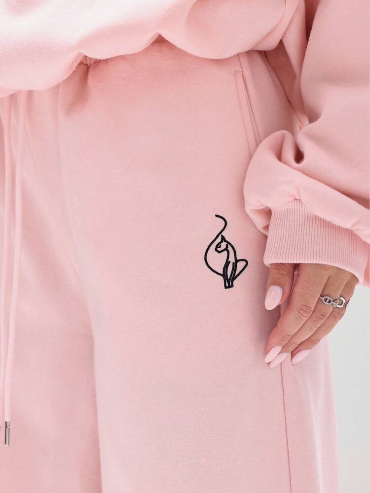 BABYPHAT Women's Plus Size Jersey Sweatpants With Script Print And Drawstring Waist For Casual Comfort