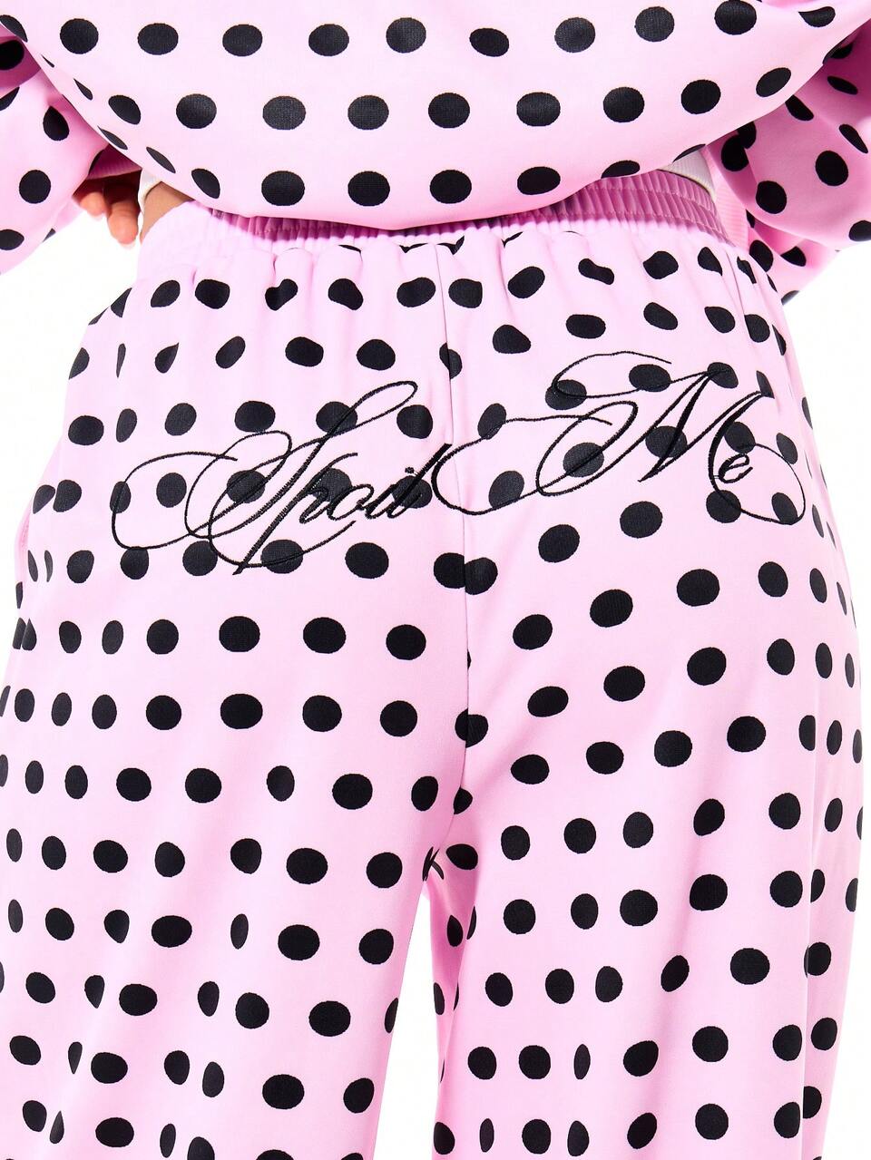 SUMWON Pantaloni della tuta ampi e oversize da donna con stampa a pois rosa e nera, pantaloni casual con grafica a pois, vestibilità morbida