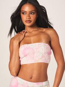 MISSGUIDED 饰有亮片花朵图案的抹胸上衣，后背系带设计，适合特殊场合和夏季活动 - 彩色 - 查看 1