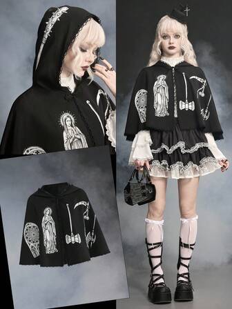 SpringDark Gothic Sword Hammer Armor Print Women Regular Jacket