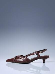 CUCCOO GRLICON Giày mule mũi nhọn bằng da bóng màu đen, quai chéo kim loại, gót thấp, kiểu dáng thập niên 2000, thời trang Y2K, thích hợp cho mùa xuân/hè, mùa nghỉ lễ. - màu nâu - Xem 2