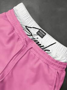 Manfinity Roghcode Men's Casual Sports Letter Print Drawstring Waist Sweatpants - Pink - View 4