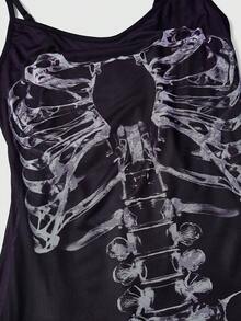 ROMWE Gothic Retro Romantic Skeleton Bodycon Slip Dress For Women - Purple - View 3