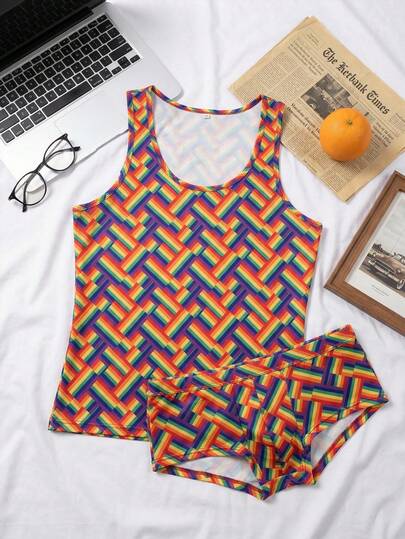 Velminro 男士彩虹背心内衣套装，性感角斗士服装，居家、运动休闲皆宜